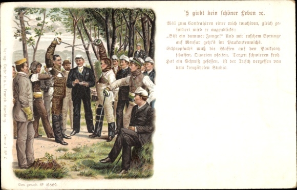 Studentika artist Postcard Arnould, G., 'there is no better life etc., Mensur
