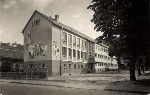 Postcard Wasungen in the Thuringian Forest, Central High School