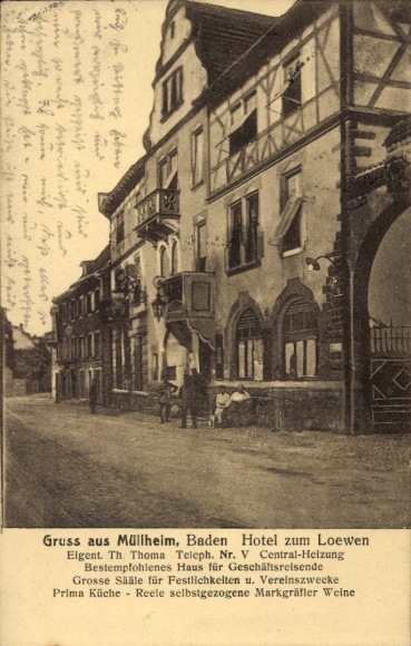 Postcard Müllheim in Baden Markgräflerland, Hotel zum Loewen, owner Th. Thoma