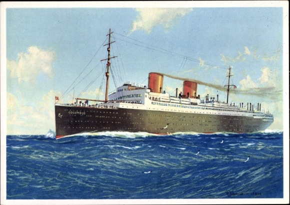 Artist PC steamship Columbus, North German Lloyd Bremen, portside view