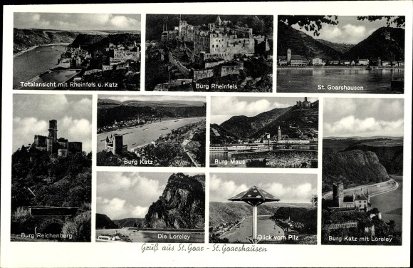 PC Sankt Goar am Rhein, Goarshausen, general view, Loreley, Rheinfels Castle, Katz Castle, mushroom
