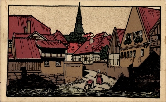 Lithograph artist Postcard Stade in Lower Saxony, near the Börne
