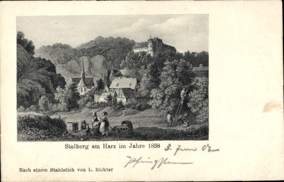 Künstler Ak Richter, Ludwig, Stolberg Südharz, Gesamtansicht, Jahr 1838