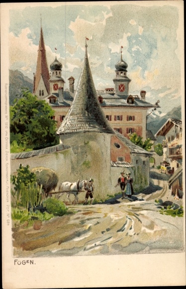 Artist Chromo-Litho Compton, Fügen im Zillertal Tirol, local motif