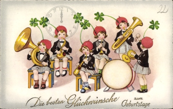 Postcard Congratulations Birthday, Orchestra, Cloverleaf