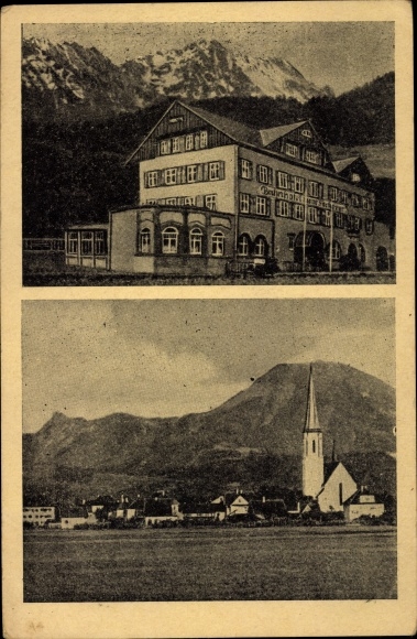 PC Freilassing in Upper Bavaria, Bahnhotel Zum Föckerer, partial view of the village, church