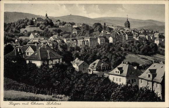 Postcard Siegen in Westphalia, landscape with houses, upper castle, hills, trees