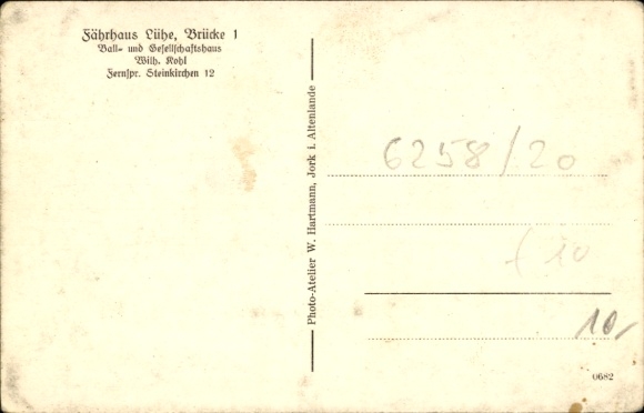 Postcard Lühe Jork in the Altes Land, Fährhaus Lühe, Ball and Social House Wilh. Kohl, Hall