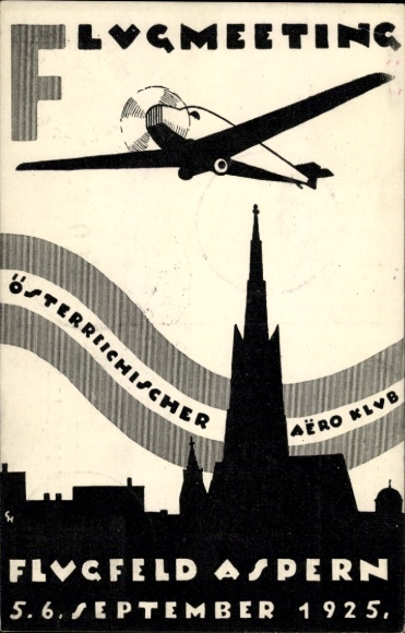 Postcard Vienna 22. Donaustadt Austria, Flight Meeting Airfield Aspern 1925, Austrian Aero Club