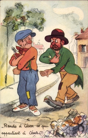 Künstler Ak Budou, Rends à César ce qui appartient à César, Bettler