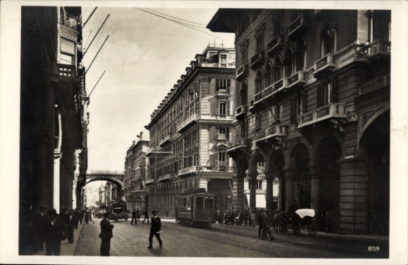 Postcard Genova Genoa Liguria, street view, tram
