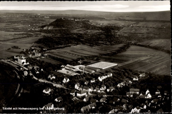 Postcard Tamm near Ludwigsburg, aerial view of Hohenasperg, fields, houses