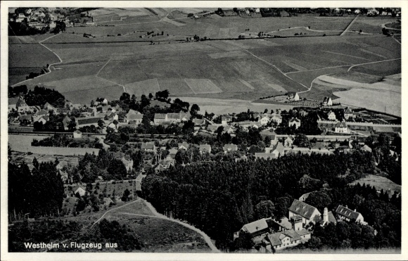 Postcard Westheim near Augsburg Neusäß in Swabia, aerial photograph