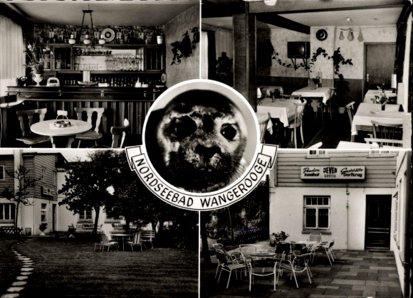 PC North Sea resort Wangerooge in East Frisia, restaurant Inselhof with village pub, seal, advertising Jever