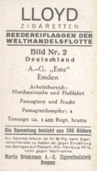 Verzamelfoto rederijvlaggen van de wereldkoopvaardijvloot nr. 2, rederij AG Ems, Emden