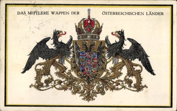 Coat of arms Postcard United States of Greater Austria, Middle coat of arms, griffins
