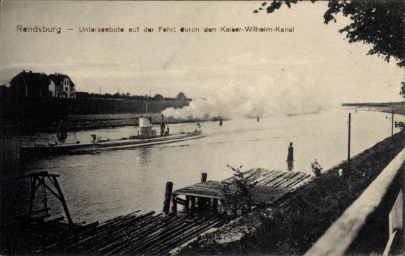 Postcard Rendsburg in Schleswig Holstein, submarines, Kaiser Wilhelm Canal