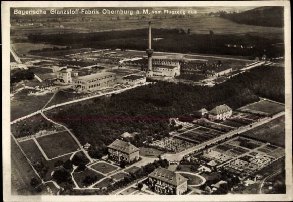 Postcard Obernburg am Main Lower Franconia, aerial photograph, Bayerische Glanzstoff-Fabrik