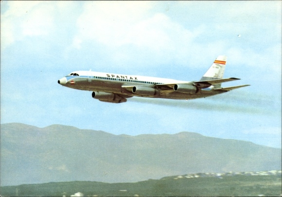 Postcard Spantax Spanish passenger aircraft, Convair CV 990 A Coronado