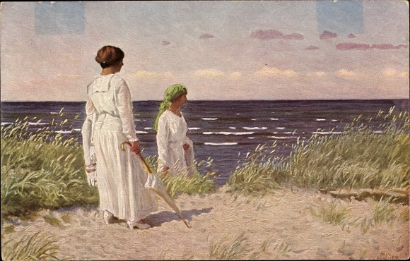 Artist Postcard Fischer, Paul, In the Dunes, Danish Art