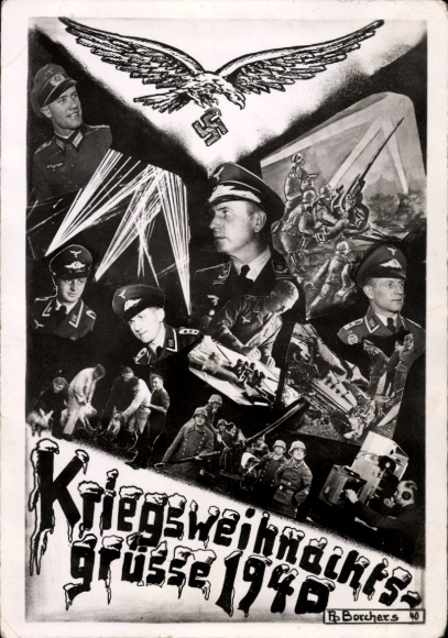 Ak Kriegsweihnachtsgrüße 1940, Fotomontage, Wehrmacht, Flak, Heerführer