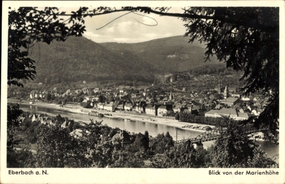 Postcard Eberbach am Neckar Odenwald Baden, view from the Marienhöhe, city view, beautiful landscape