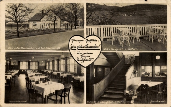 Postcard Blankenhain in Thuringia, Restaurant Zum guten Kameraden, Panorama, Saalborn