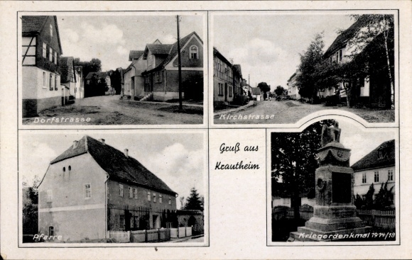 Ak Krautheim an der Jagst Baden, Vielfältige Straßenansichten, Kriegerdenkmal 1914/18, Gruß aus K