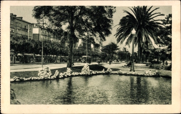 Postcard Santander Cantabria Spain, Jardines del Paseo de Pereda, park landscape, water basin, Pal