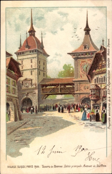 Chromo-Litho Paris, Expo, World Exhibition 1900, Village Suisse, Tours de Berne