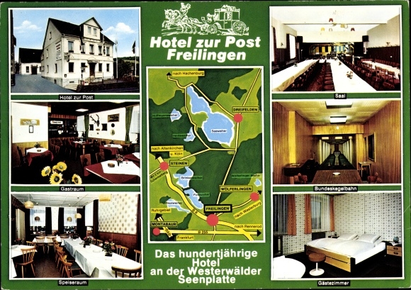 Ak Freilingen in het Westerwald, Hotel Zur Post, logeerkamer, logeerkamer, bowlingbaan, hal