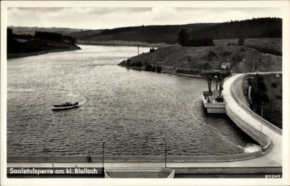Postcard Saalburg Ebersdorf in Thuringia, Saale Dam at the small Bleiloch
