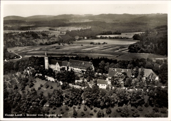 Postcard Lorch in Remstal Württemberg, Lorch Monastery, aerial photograph
