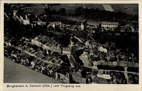 Postcard Burghausen an der Salzach Upper Bavaria, aerial photograph
