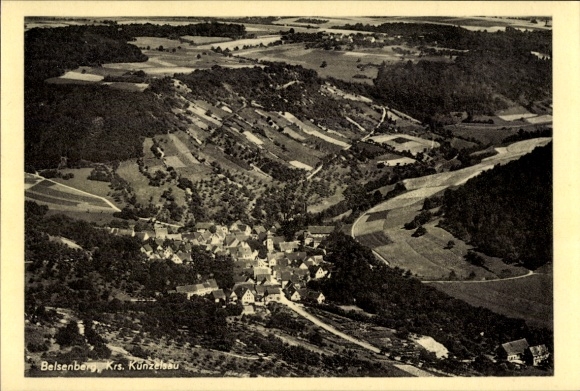 Postcard Belsenberg Künzelsau am Kocher Hohenlohekreis, aerial photograph