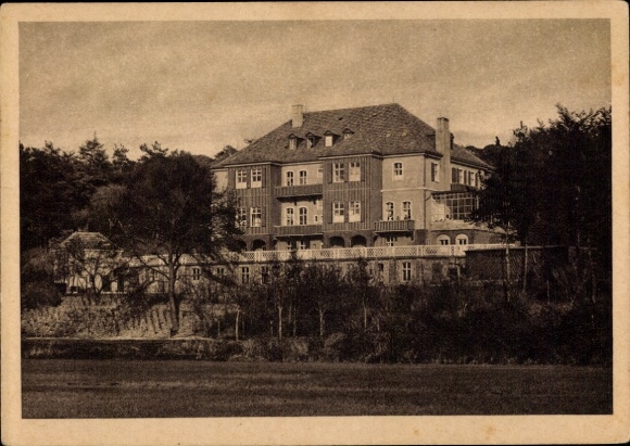 Postcard Neuhof Ostseebad Heringsdorf on Usedom, house view, Siemens Eleonorenheim, landscape in the foreground
