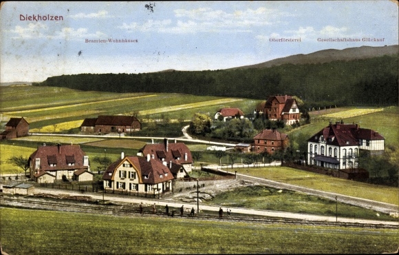 Postcard Diekholzen Lower Saxony, total view, civil servants' houses, forestry department, community center