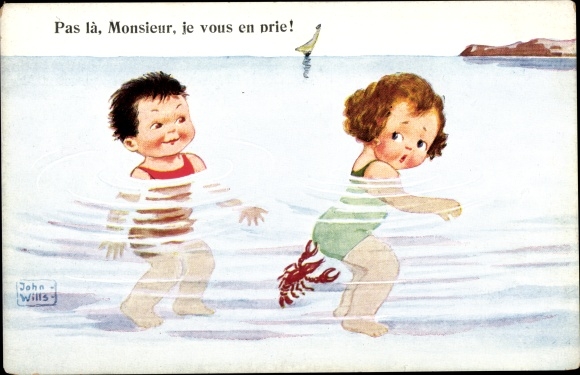 Artist PC Wills, John, Children Bathing, Lobster