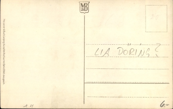 Artist Postcard Döring, Lia ?, girl on a staircase, front door, dog