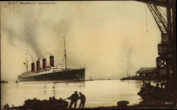 Kunstenaarsbriefkaart passagiersstoomboot RMS Mauretanië, Cunard Line