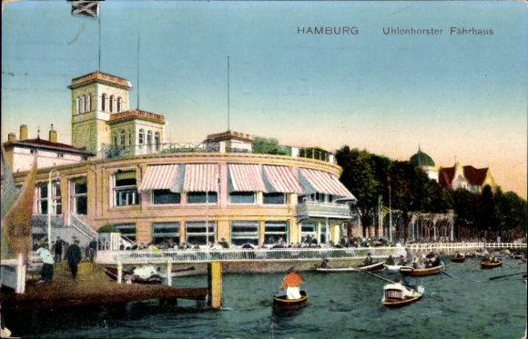 Postcard Hamburg Nord Uhlenhorst, Uhlenhorster Fährhaus, water, boats, idyllic scenery
