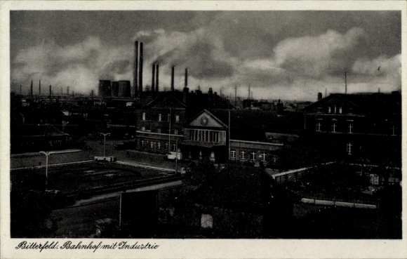 Postcard Bitterfeld in Saxony-Anhalt, train station, industry