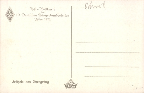 Coat of arms artist Postcard Schüle, Vienna I Innere Stadt, marquee at Burgring, 10th German Singers' Festival