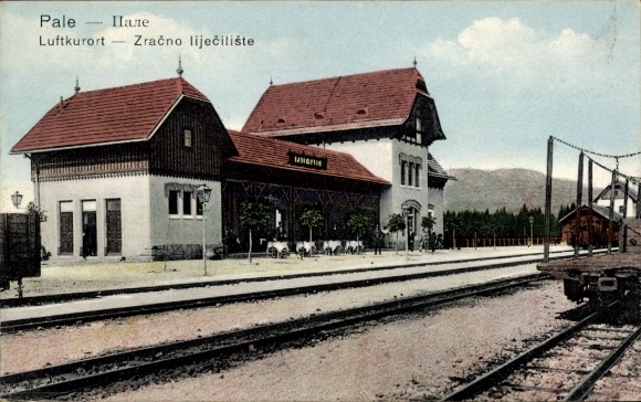 Postcard Pale Bosnia Herzegovina, train station, track side
