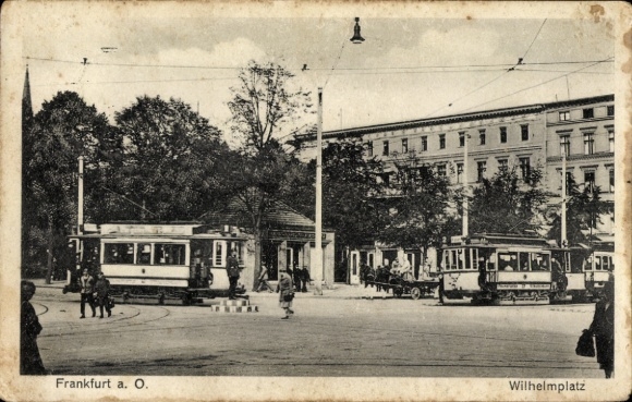 Postcard Frankfurt an der Oder, Wilhelmplatz, trams