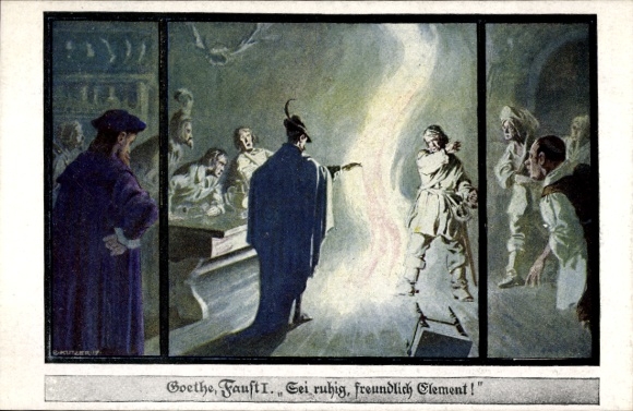 Artist Postcard Goethe, Faust, quote, Be calm, friendly element, League of Germans in Bohemia