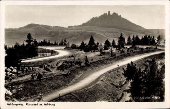Postcard Nürburg in the Ahrweiler district of Rhineland-Palatinate, view of the Nürburgring, Nürburg in the background