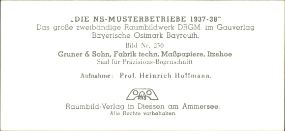 Stereo room image photo &quot;The NS model companies 1937-38&quot; No. 230 factory techn. Dimension paper Gruner &amp; Sohn