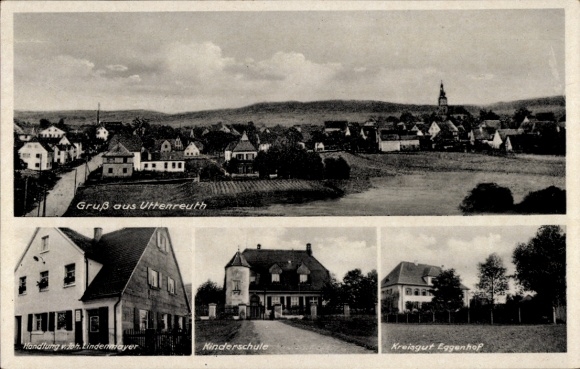 Ansichtkaart Uttenreuth in Midden-Franken, kinderschool, landgoed Eggenhof, winkel