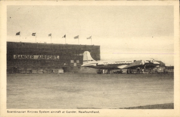Postcard Gander Newfoundland Canada, Airport, SAS Plane